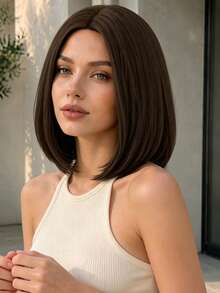 Women's 12 Inch Dark Brown Middle Part Bob Wig, Elegant Short Hair Wig, Suitable For Office, Daily And Party Looks - Dark Brown - View 2