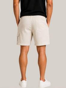 Kit 3 Bermuda Cargo De Linho Premium Shorts Mauricinho Masculino Casual Basico Confortavel Detalhe Etiqueta De Couro - Rosa Bebê - Visão 5