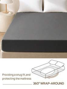 1pc Solid Color 25cm Deep Pocket Fitted Sheet, Soft & Breathable Mattress Protector, Suitable For All Bed Sizes, Dorm & Home Bedding Decor - Dark Grey - View 5