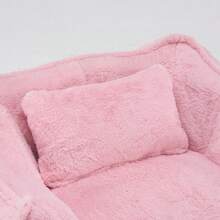 Modern, Minimalist Style. Giant Faux Fur Beanbag/Sofa In A Rug Style. Beanbag With 1 Cushion. No Assembly Required. Smooth Surface. Suitable For Living Rooms, Bedrooms, And Apartments. - Pink - View 10