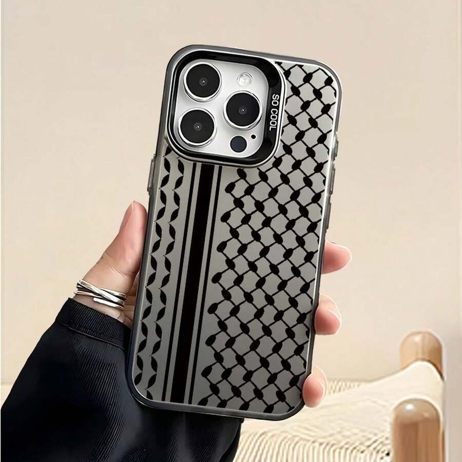 [24h Versand aus DE/FR/ES]Handyhülle: Kreatives Muster mit kariertem Design im Stil eines orientalischen Schals, rutschfest mit großem Loch, silberne IMD 2-in-1 schwarz-weiße Handyhülle für iPhone 17 Air 17Pro Max 17Pro 16 11 12 13 14 15 Pro Max 16E, hochwertiges Geschenk für iPhone 17 Handyhülle,  S21-S26  perfektes Geschenk. - 1 Bild - Übersicht 1
