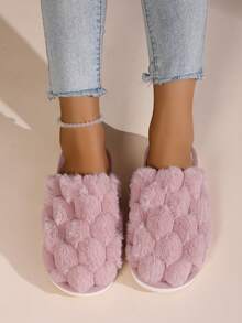 Women's Plaid Closed-Toe Slippers, Winter Home Indoor Slip-On Plush Warm Fashion House Shoes - Pink - View 3
