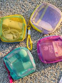 2pcs Multi-Colored Mesh Travel Storage Bags With Random Colors, Transparent Mesh, Large Capacity For Storing Toiletries, Very Suitable For Swimming An - Multicolor - View 7