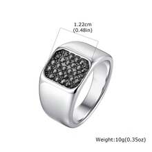 1pc Vintage Black Zirconia Stainless Steel Cast Ring For Men, Punk, Gothic Style, Jewelry Accessory, Daily Wear - Silver - View 7