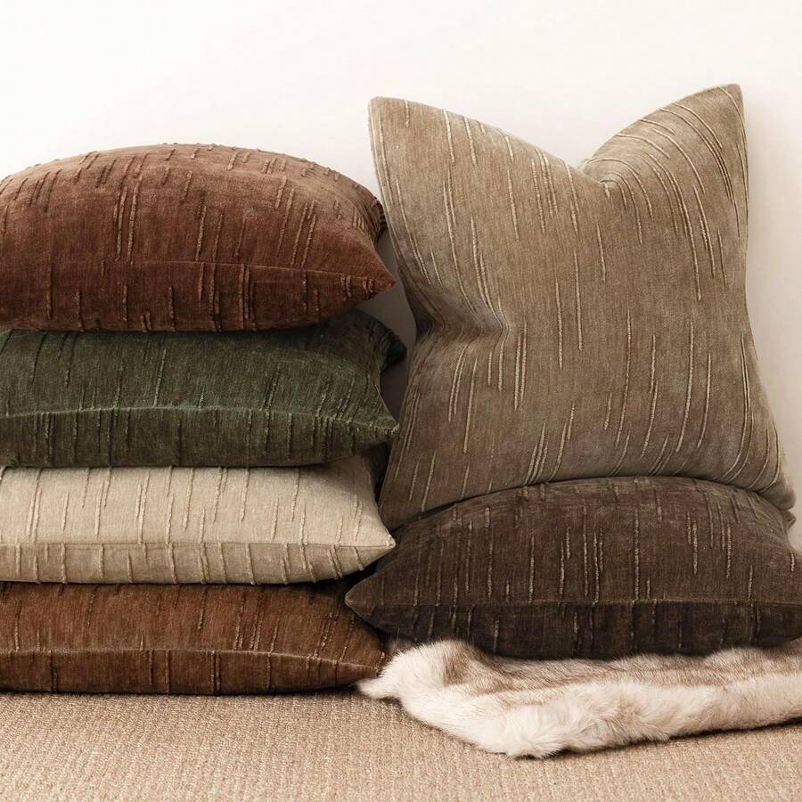 Textured Plaid Decorative Throw Pillow Cover, Neutral Beige Square Cushion Case, Soft Woven Pillowcase, Suitable For Sofa, Bed, Living Room And Bedroom Decor, 18x18 Inches - Coffee Brown - View 1
