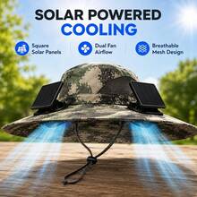 XinKe Solar Fan Cap, UV Resistant Outdoor Wide Brimmed Fisherman's Cap, With 180 ° Adjustable Fan, UPF50, USB And Solar Power Supply, Suitable For Beach, Camping, Outdoor, Fishing - A - 查看 2