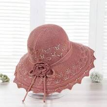 1pc Elegant Women's Floral Crochet Decor Straw Bucket Hat - Breathable, Sun Protection, Multi-Functional Summer Beach Hat, Beach Essential - Multicolor - View 12