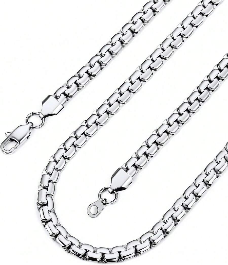 Bandmax Solid Stainless Steel Flat Box Link Chains 2MM/4MM/6MM/8MM Silver/Gold/Black Rolo Cable Chain Necklaces For Men Women 14"-30" Length, Gift Pac - 06 4MM-14K Gold Plated - View 1