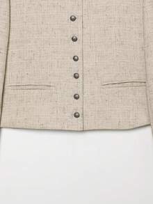 Jaket Wanita Kasual Kerah Tegak Lengan Panjang Kancing Tunggal, Musim Semi/Musim Gugur - Khaki - View 9