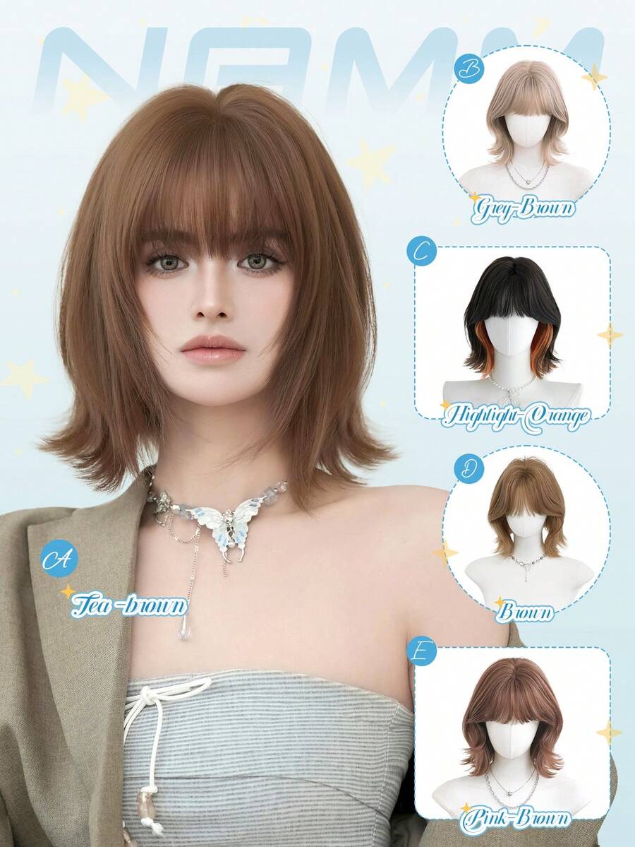 NAMM 12 Inch Tea-Brown Short Curly Wigs For Women ,Soft Silky Heat-Resistant Synthetic Fiber Wigs For Daily Use, Perfect For Holidays Music Festivals Celebrations-Sakura Celebrations Glam & Party Street Wear Photography Use(Available In Multiple Colors), Halloween