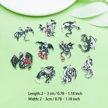 5/10pcs Silver Tone Enamel Dragon Charms Gothic Flying Dragon Pendants Rose Flame Design For DIY Earring Necklace Jewelry Making Supplies - Black - View 3