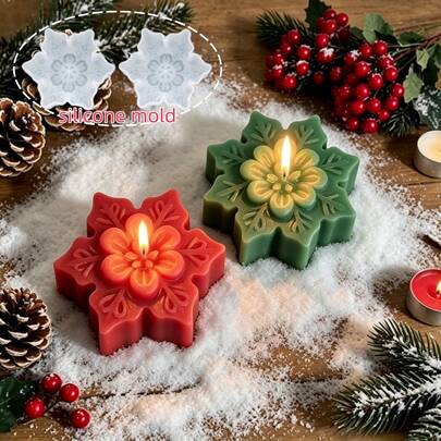 2pcs Snowflake Candle Mold Silicone, Christmas Decoration Atmosphere Candle Mold, Snowflake Shaped Daily Decoration Candle Making Mold, Epoxy Resin Casting Mold, Perfect For Handmade Crafts, Reusable