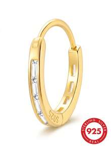 lunastudio 1pc Elegant 925 Sterling Silver Zirconia White Diamond Nose Ring Suitable For Women's Daily Wear - Gold - View 3