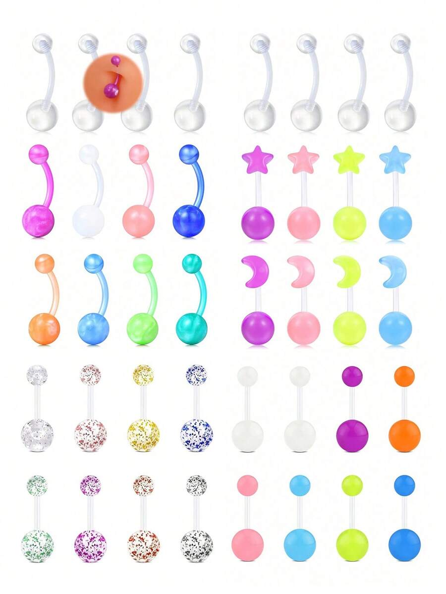 14G 10mm Acrylic Navel Rings, Cute Navel Piercing Jewelry, Multi-Color - Multicolor - View 1
