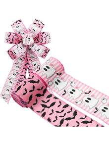 Pink Halloween String Ribbon 2 Rolls 1.47in Wide Total Length 10 Yards Soft Pink Style Girl's Style Halloween Ghost String Ribbon Creative Handmade Material Ribbon Bow. - Pink Halloween Ribbon - View 1