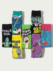4/6/10 Pairs Random Women's Socks Warner Bros. Rick And Morty Series Cute Funny Humorous European And American Style Cartoon Character Sweat-Absorbent Breathable Versatile Couple Mid-Calf Socks Suitable For Movie And Animation Fans - Multicolor - View 7