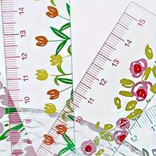 1pc Transparent Floral Acrylic Ruler, Dual Scale Transparent Ruler, Spring Floral Pattern Measuring Ruler, Suitable For Students, School, Office, Painting, Scrapbooking, Stationery Gifts, Office And School Supplies - Multiple Styles - View 3