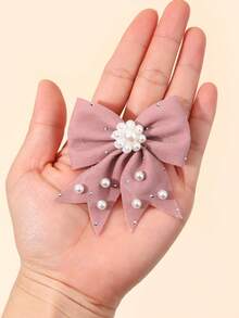 10pcs Minimalist Multi-Color Fishtail Bow Hair Clips, Pearl & Rhinestone Decorated Hair Clips, Teacher's Day Gift, Girls Daily School Wear Hair Accessories - Multicolor - View 8