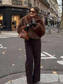 Mellowy Autumn/Winter New Faux Fox Fur Faux Fur Effect Fashionable Short Coat Jacket For Young Women Brown - Brown - View 4