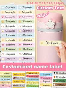1-220 piezas Etiquetas de nombre personalizables y personalizadas - Etiquetas de nombre personalizadas, pegatinas de texto personalizado, pegatinas de regalo de cumpleaños personalizado, etiquetas duraderas resistentes al agua y al aceite, regalos únicos, perfectas para la organización del almacenamiento en el hogar - Multicolor - Ver 1