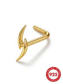 lunastudio 1pc Elegant 925 Sterling Silver Double Lightning Nose Stud, Suitable For Women's Daily Wear - Gold - View 3