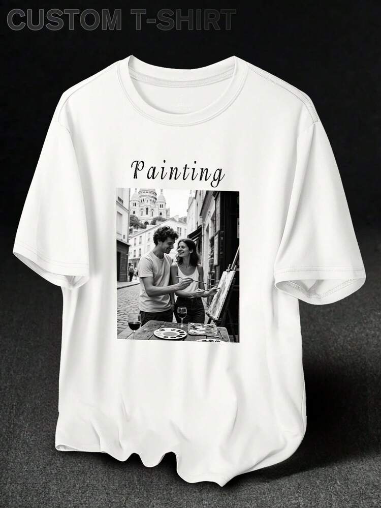 Custom Basic T-Shirt Unisex, Upload Photo & Text, Personalized Birthday & Anniversary Gift - White - View 3