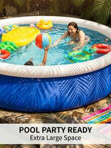 1pc Extra Large Thickened Adult Inflatable Swimming Pool, Portable Easy To Install Above Ground Pool, Suitable For Backyard, Patio, Garden, Yard, Summer Outdoor Water Play, Home Family Water Pool, Pool Party, Cooling Relaxation And Outdoor Entertainment - B - View 6