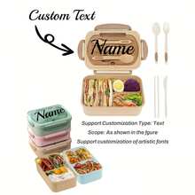 1pc Customizable Letter Lunch Box, 3 Compartments, Microwave , Rectangular Food Container With Cutlery Set (Chopsticks, Spoon, Fork), Snack Box For Adults, Office Workers, Students, College Students, Daily Use, Reusable Bento Box - Multicolor - View 2