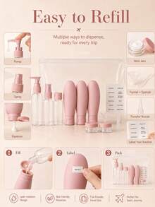 Travel Toiletry Set, Includes Spray Bottle, Lotion Bottle, Shampoo Bottle, Shower Gel Bottle And Portable Cosmetic Empty Liquid Containers - Multicolor - View 7