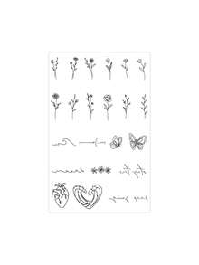 1 Lembar Stiker Tato Sementara Mini Garis Halus Motif Bunga Daisy dan Kupu-kupu, Tato Palsu Botanis Halus Tahan Air dan Tahan Lama, Stiker Seni Tubuh untuk Pergelangan Tangan, Tulang Selangka, Pergelangan Kaki, dan Telapak Tangan - Hitam - View 4