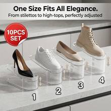 10 Pack Shoe Slots Organizer Adjustable Level Shoe Stacker Holder Storage Space Saving Sneakers Display Tray Rack For Closet (Transparent, 10 Pack) - 10pcs - View 6