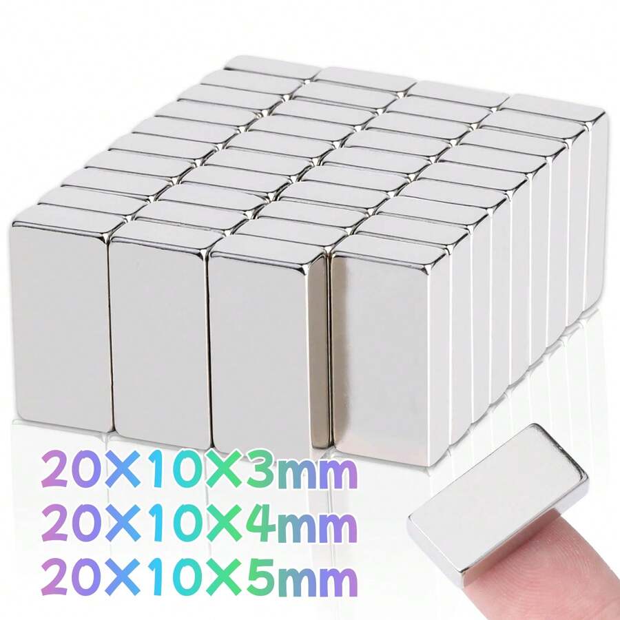 20pcs Neodymium Bar Magnets, 20X10X5mm, 10*10*5mm, N35 Rare Earth Neodymium Magnets , Suitable For Office, Fridge, Kitchen - 20pcs - View 1