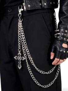 1pc Star & Moon Punk Style Pants Chain Accessory, Hip Hop Jewelry Pants Chain, Suitable For Daily Wear - Silver - View 11