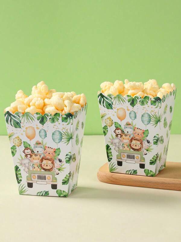 20pcs Jungle Animal Popcorn Boxes Food Trays Kitchen Supplies French Fry Boxes Popcorn Cups Birthday Party Gift Packaging Boxes Candy Bags Popcorn Buckets Snack Containers Gift Packaging Decoration Baking Bread Boxes Party Favors Birthday Gifts Gift Boxes