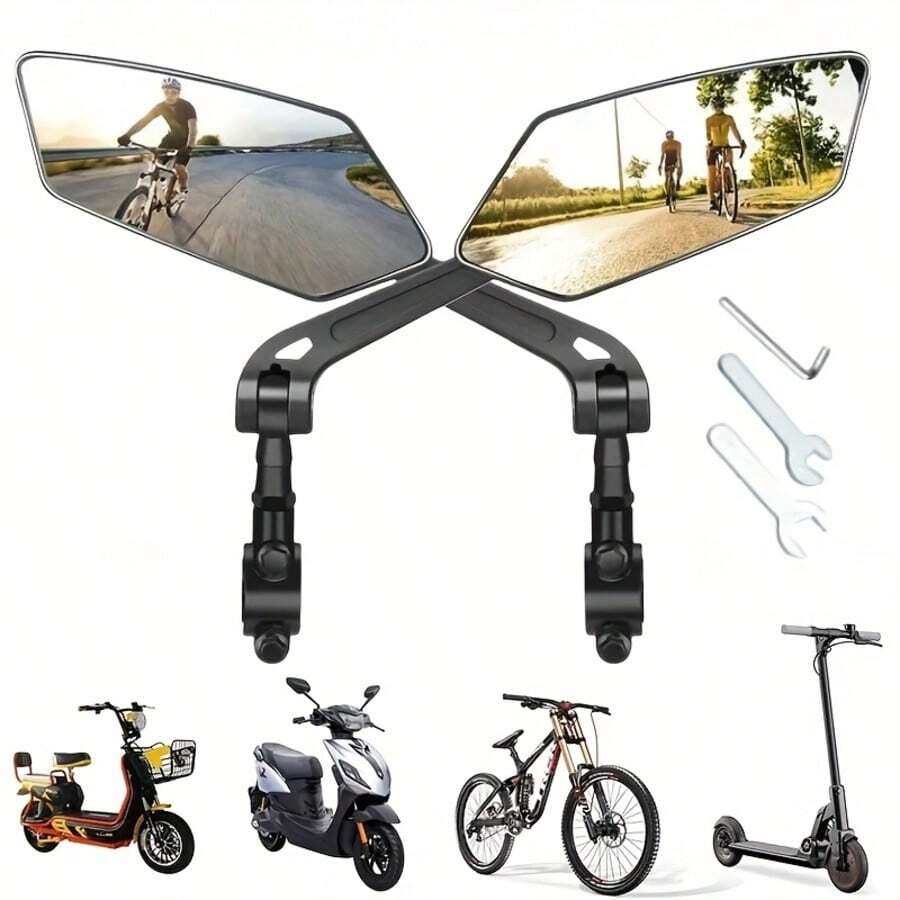 2pcs Adjustable Bicycle Rearview Mirror, Rotating Handlebar Mirror, Clear Wide-Angle Reflective Mirror, Universal Electric Scooter Accessory, Reinforced Design, Suitable For Outdoor Cycling Sports