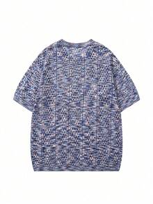 Men's Unisex Round Neck Pullover Knit T-Shirt, Hollow Out Semi-Sheer Loose Short Sleeve Knit Top, Casual Commute, Spring/Summer - Blue - View 4