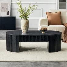 Designer Coffee Table With Fluted Paneling, Black Oval Coffee Table With Storage Drawer, Sturdy Living Room Table For Sofa - Black - View 10