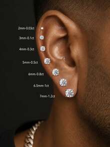 AnlaScheer 1pc 2mm-7mm 925 Sterling Silver Moissanite Flat Back Stud Earrings, 18K White Gold Plated 925 Silver Low Allergy D Color VVS1 Earrings, Unisex, Suitable For Daily Wear And Parties - Four Claws - View 6