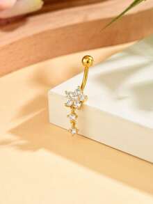 Juego de 5 piezas de anillos para el ombligo con forma de mariposa, flor, corazón y flor de circonita en color dorado, piercing de ombligo de acero inoxidable clásico para mujeres, uso diario - oro - Ver 6