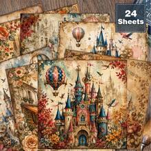24pcs 6*6 Inch Vintage Magic Fairy Tale Castle Theme Scrapbook/Journal Paper, Suitable For Collage, Origami And Journaling Materials, DIY Paper, Handmade Scrapbook, Bullet Journal, Greeting Cards, Gift Wrapping - Square - View 9