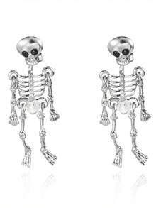 1 Pair Halloween Gothic Skeleton Movable Bone Pendant Earrings, Halloween Women's Jewelry Gift - Silver - View 5