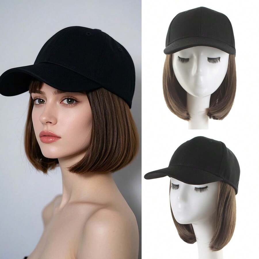 Wig, Baseball Cap With Hair Attached For Women, Adjustable Hat Wig With Heat Resistant Synthetic, 6 Inch, Baseball Cap With Hair Extensions In Straight Or Curly Styles - Multicolor - View 1