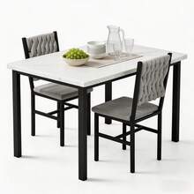 3-Piece Dining Room Table And Chairs Set, Faux Marble Kitchen Table With 2 Velvet Upholstered Chairs, 2-Person Rectangle Small Dinner Table Set For 2 - Marble White/Gray Velvet - View 5