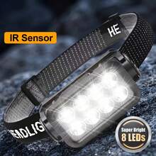 8 LED Ultra Bright Motion Sensor Headlamp, Rechargeable Waterproof Headlamp, 1200mAh Battery, 5 Modes, 90° Adjustable Lightweight Headlamp, Suitable For Night Running, Camping, Fishing, Outdoor Essential Gear, Ideal Gift For Men - Multicolor - View 3