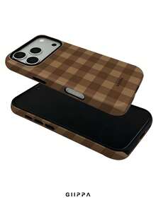 GIIPPA 1件復古咖啡棕棋盤格圖案設計手機殼，適用於Phone 17 Pro Max，相容Phone 16 Pro Max、15 Pro Max、14 Pro Max，韓系高端時尚趣味手機殼，相容11/12/13/14/15/75 Pro Max Plus，優雅設計適合男女，聖誕節、情人節、復活節、婚禮季與生日送給女友的完美禮物！ - 咖啡棕 - 查看 4