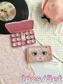 eyekan Ins Sweet Cool Girl Cartoon Contact Lens Case Multi-Piece Set, Portable Contact Lens Storage Box, Travel Contact Lens Container, Cute And Beautiful Contact Lens Set - View 12