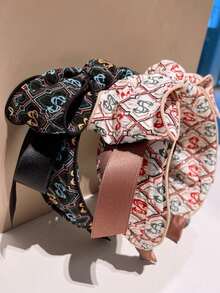 1pc Spring/Summer Recommended Abstract Print Bow Double Layer Oversized Headband Versatile Hair Accessory For Women - Multicolor - View 6