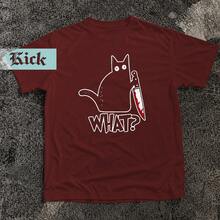 Camisa Camiseta T-Shirt Killer Cat Gato Assassino Estilo Vintage 100% Algodão Aesthetic - bordô - Visão 1