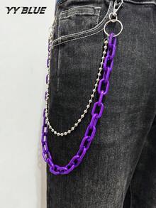 1pc European And American Hip Hop Pants Chain Colorful Accessory, Fluorescent Resin Pants Chain, Acrylic Square Metal Clothing Accessory, Men's And Women's Daily Wear Jewelry - Multicolor - View 17