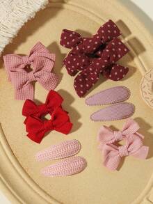 12pcs Multi-Card Combination Macaron Floral Waffle Bow Hair Clips Set, Suitable For Back To School Season - Mixed color - View 11